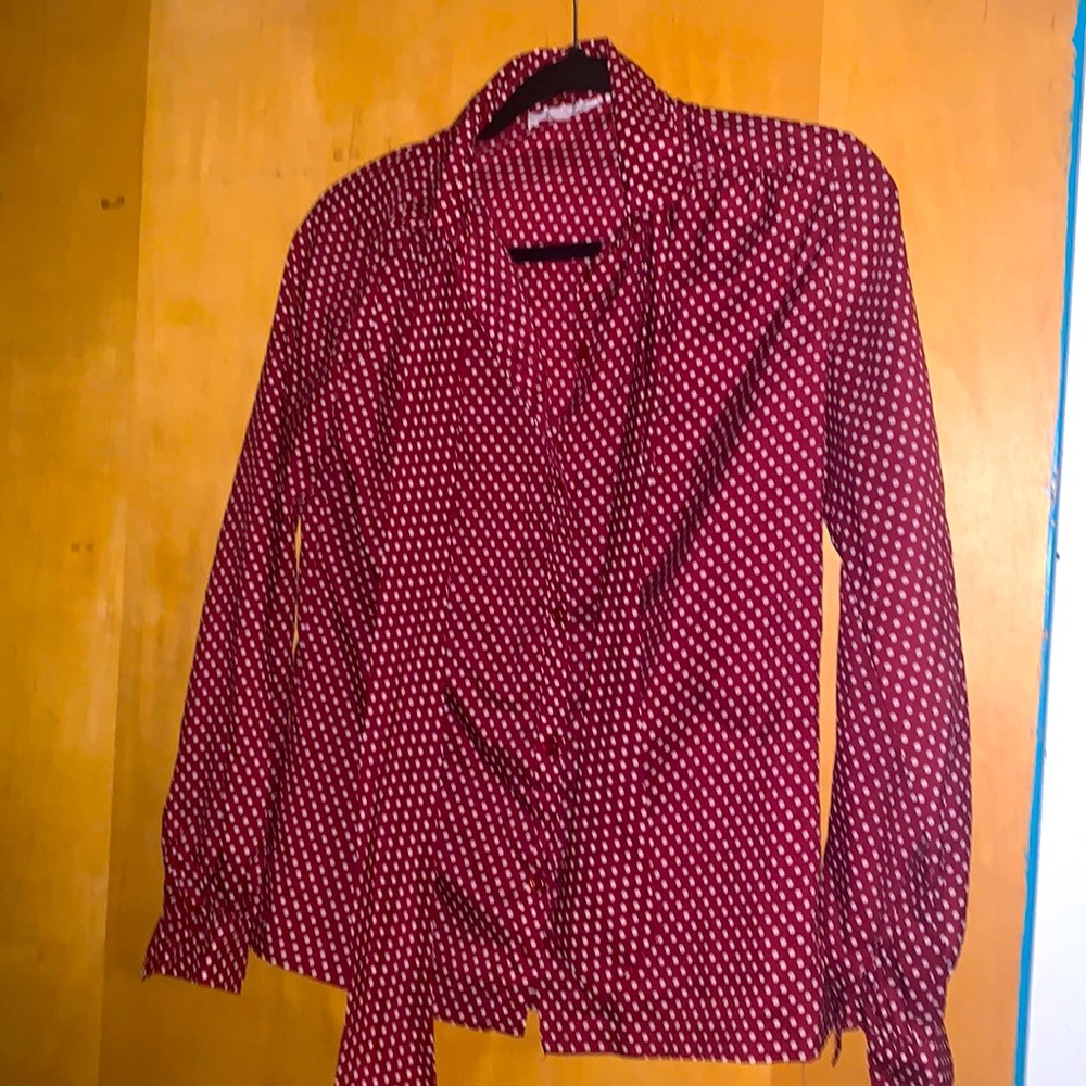 Cute Vintage Lady Manhattan Blouse with brick and white polka dots